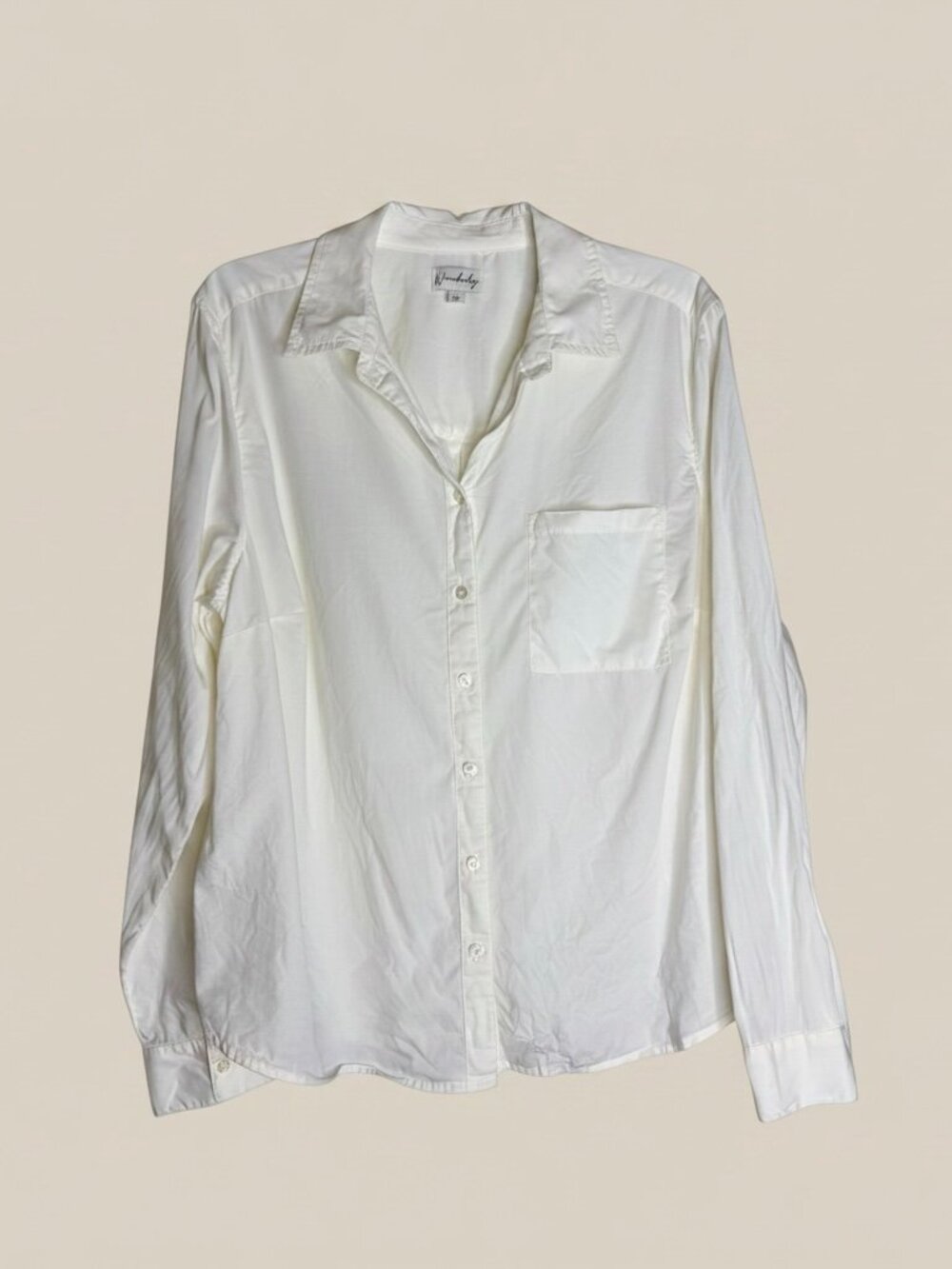 Button Down Shirt 1X Ivory Cotton Wonderly